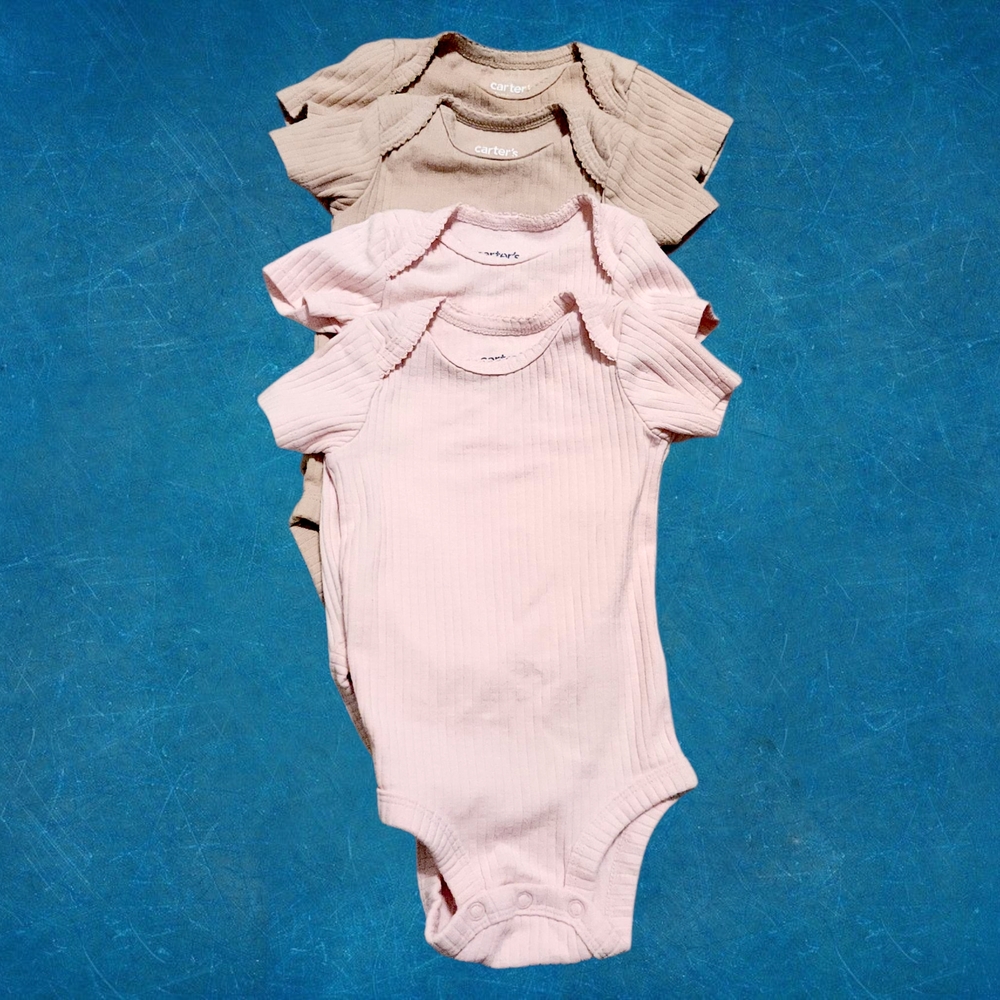Carter's Collection - Set of 4 Ribbed Onesies - Pink and Tan (3M) Infant Baby